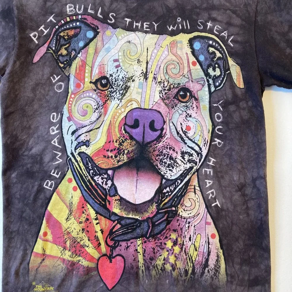 The Mountain Tee Shirt Youth L Black Brown Beware Of Pit Bull Dog - Picture 2 of 9